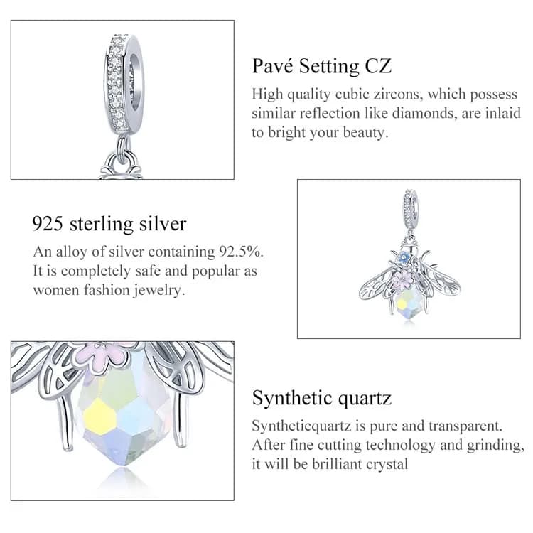 MEETCCY 925 Sterling Silver Bee Charm 28mm (0.92in) | Genuine Antique Finish for Pandora Bracelets thumbnail 7