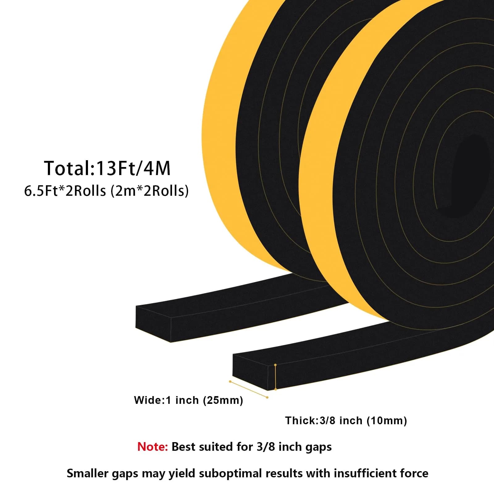 Trisiki Thick Foam Weather Stripping Tape 1" x 3/8" x 13 Ft | Heavy Duty Garage Door Seal for Large Gaps - view 6
