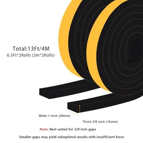 Trisiki Thick Foam Weather Stripping Tape 1" x 3/8" x 13 Ft | Heavy Duty Garage Door Seal for Large Gaps thumbnail 6
