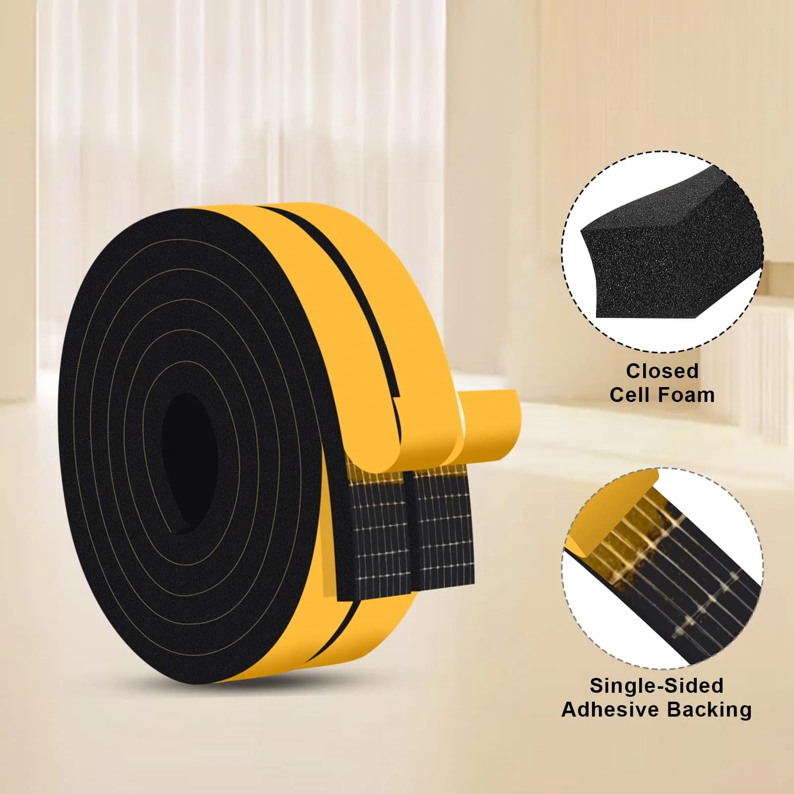 Trisiki Thick Foam Weather Stripping Tape 1" x 3/8" x 13 Ft | Heavy Duty Garage Door Seal for Large Gaps - view 7