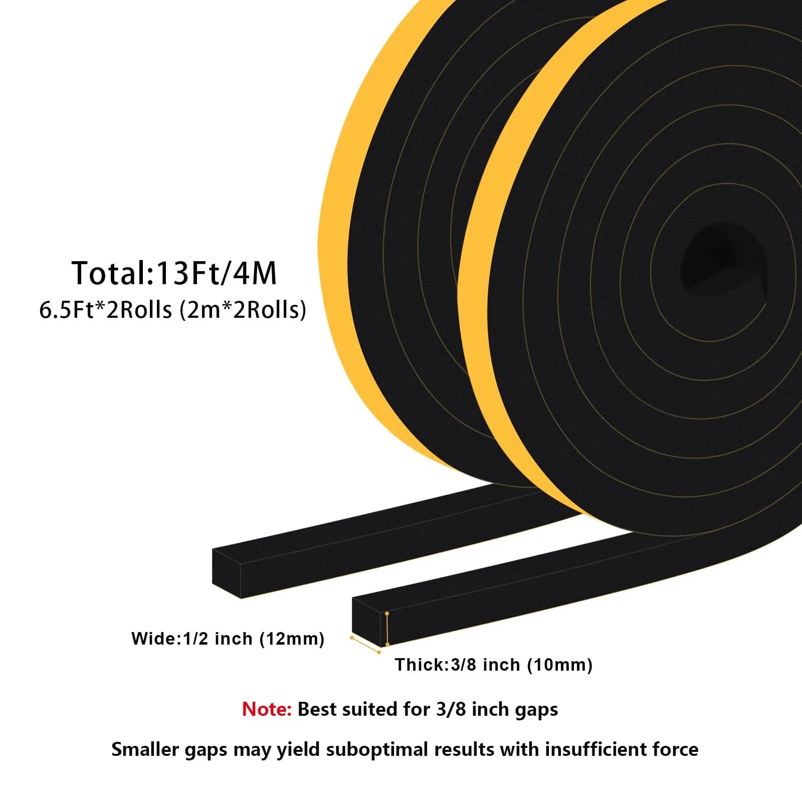 Trisiki Strong Adhesive Weather Strips for Doors, AC & Large Gaps 1/2 In x 3/8 In x 13 Ft (396 cm) | High Density Neoprene Seal - view 6