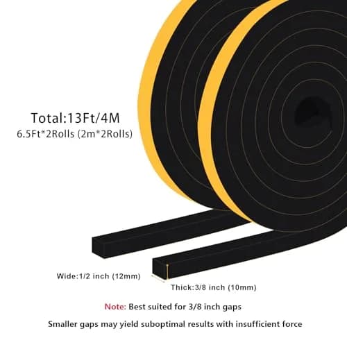 Trisiki Strong Adhesive Weather Strips for Doors, AC & Large Gaps 1/2 In x 3/8 In x 13 Ft (396 cm) | High Density Neoprene Seal thumbnail 6