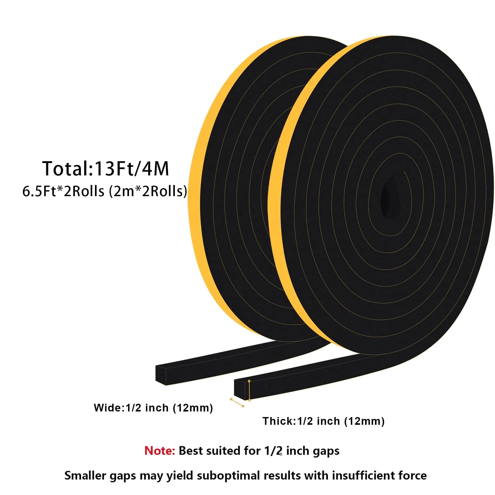 Trisiki Square Foam Insulation Tape 13ft (3.96m) | Blocks Drafts, Reduces Noise & Vibration - view 6