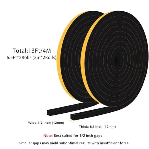 Trisiki Square Foam Insulation Tape 13ft (3.96m) | Blocks Drafts, Reduces Noise & Vibration thumbnail 6