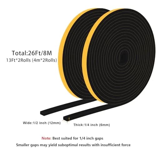 Trisiki High Density Foam Weather Stripping Seal Strip 12.7mm x 6.35mm x 7.9m (1/2 In x 1/4 In x 26Ft) | Energy Saving Door Seal thumbnail 6