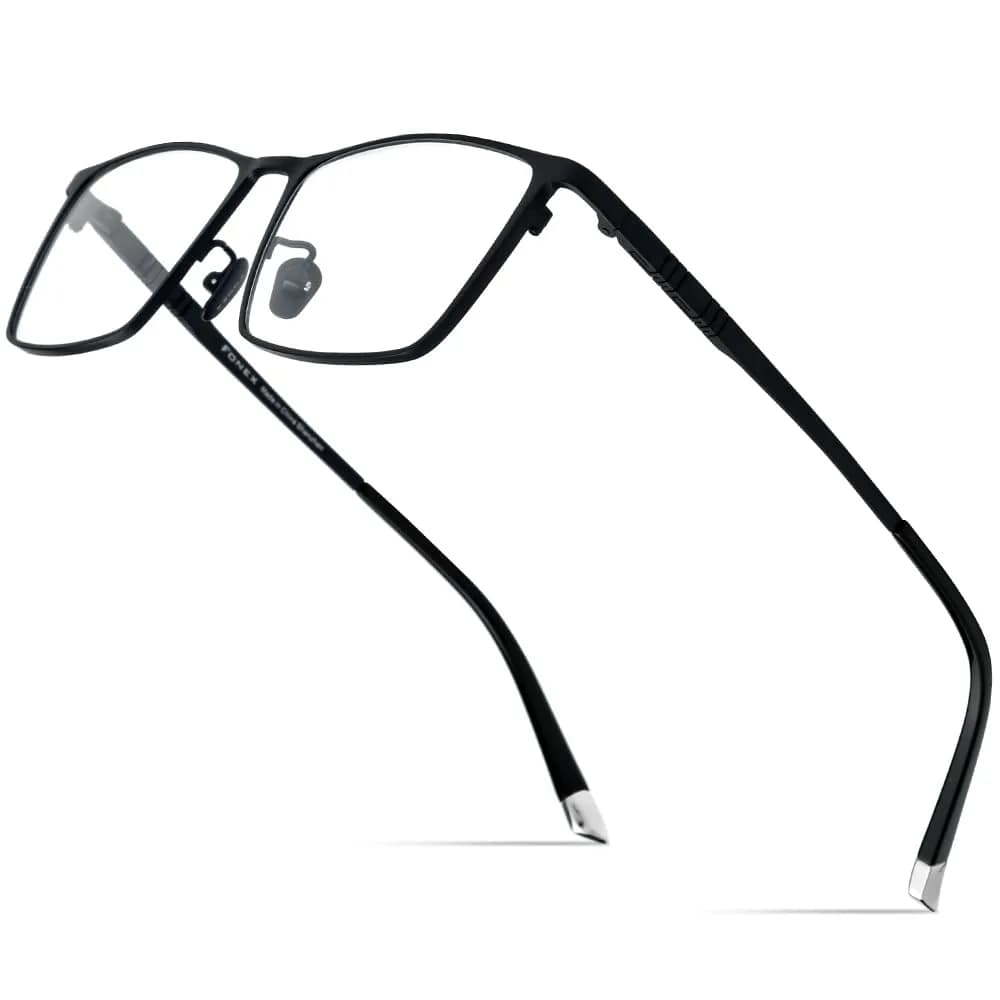 FONEX Titanium Glasses Frame for Men, Square Eyewear, Full Optical, F85641 (F85641 Blue) | Ultralight Titanium — F85641 Black