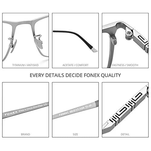 FONEX Titanium Square Eyeglasses F85641 Black | Ultralight Pure Titanium Full Rim Frame 150mm (5.8in) thumbnail 3