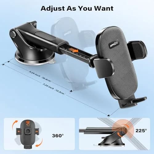APPS2Car Car Phone Holder Mount, Strong Suction Dashboard & Windshield, Fits 4-7 Inch Phones, 360° Rotation, One-Touch Release, Ideal for Delivery & Uber thumbnail 4