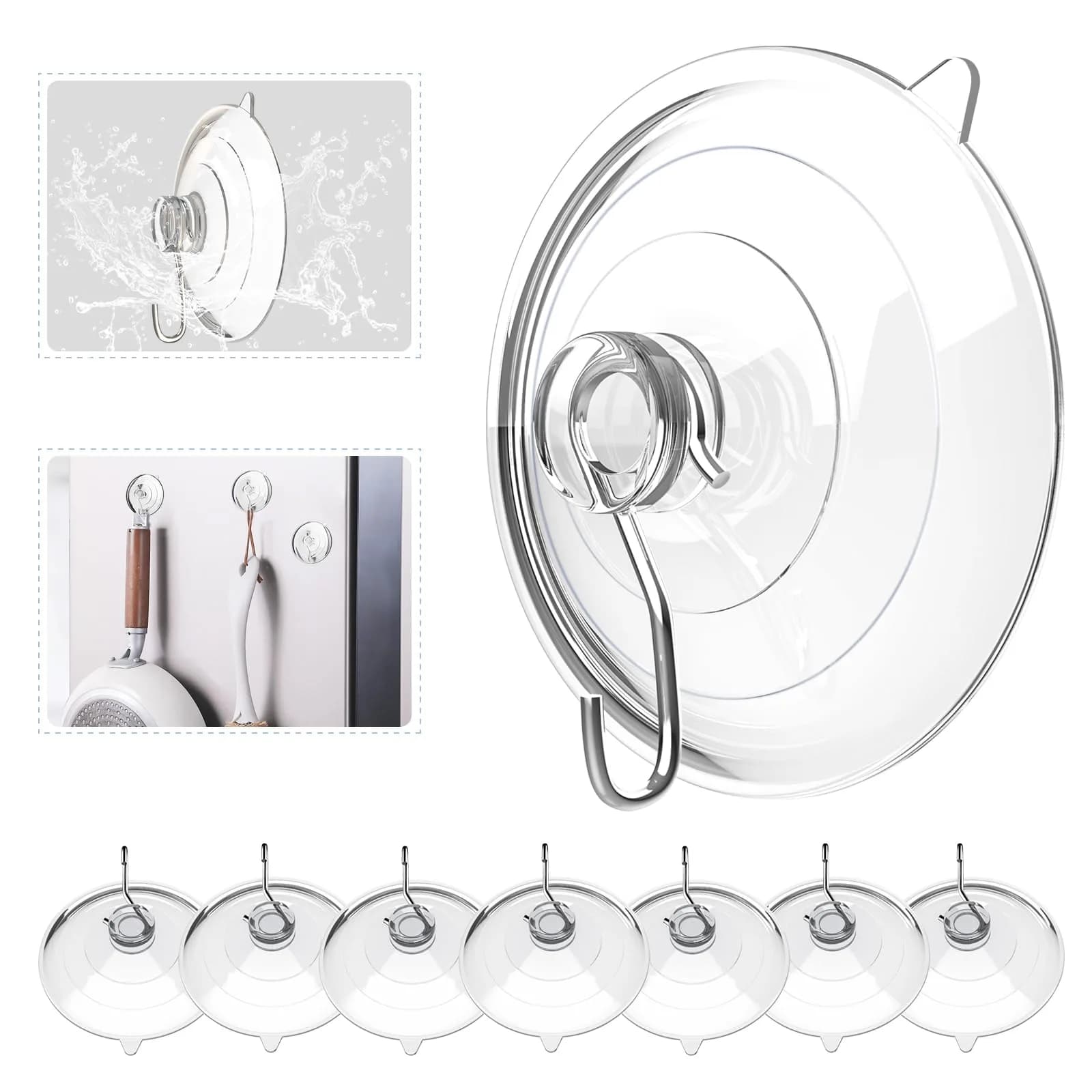 Hangerspace Suction Cup Hooks, Large, Clear | Reusable Waterproof Wall Hooks for Bathroom & Kitchen