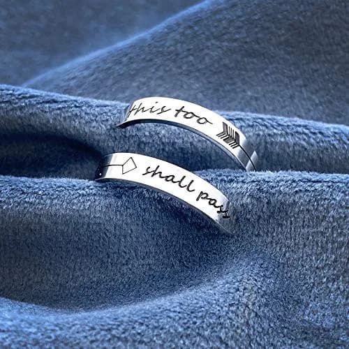 Vrycot This Too Shall Pass Adjustable Stainless Steel Inspirational Band Ring | 1.85 cm (0.73 in) thumbnail 4