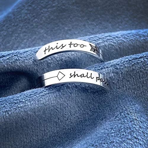 Vrycot This Too Shall Pass Adjustable Stainless Steel Inspirational Band Ring | 1.85 cm (0.73 in) thumbnail 2