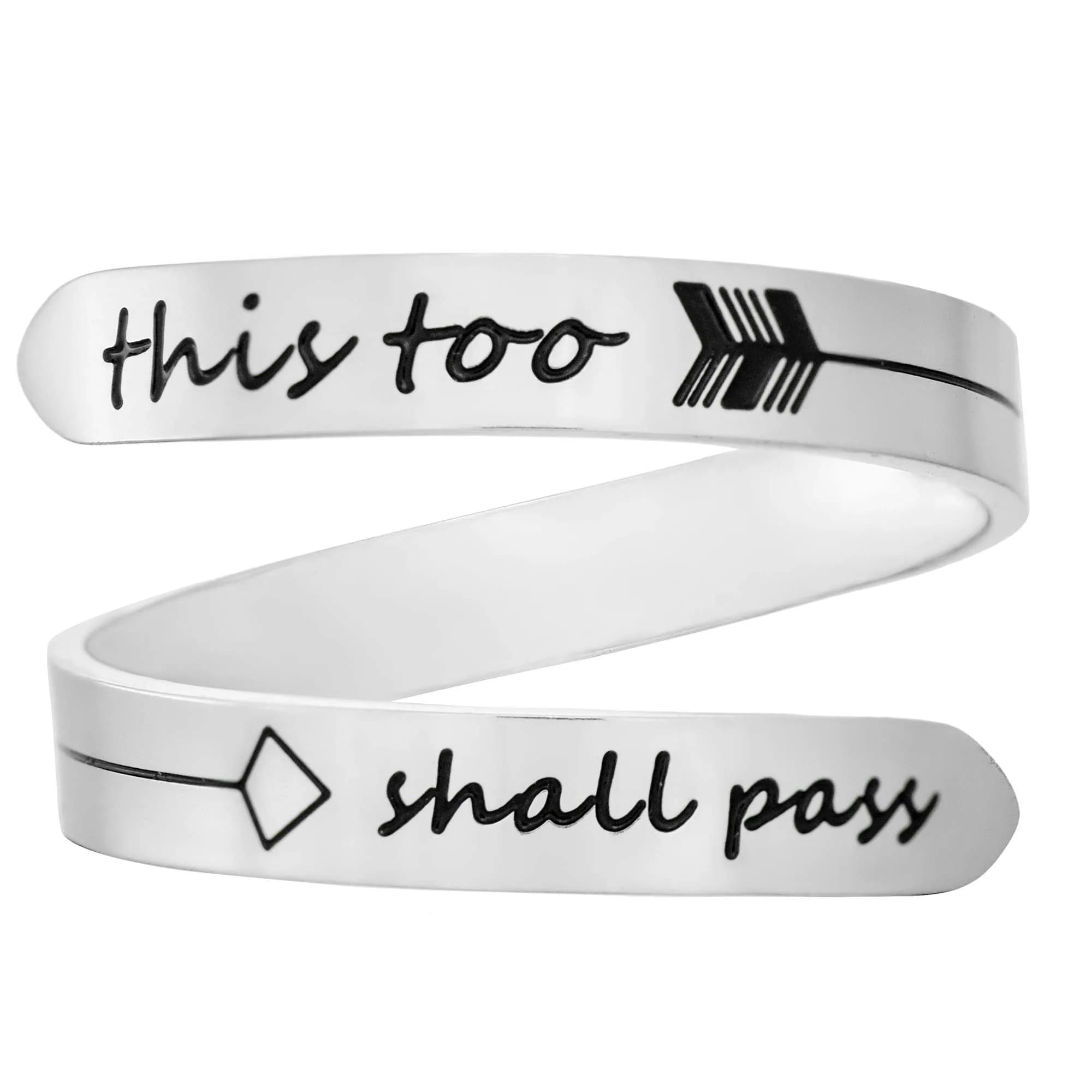 Vrycot This Too Shall Pass Adjustable Stainless Steel Inspirational Band Ring | 1.85 cm (0.73 in) - main product image