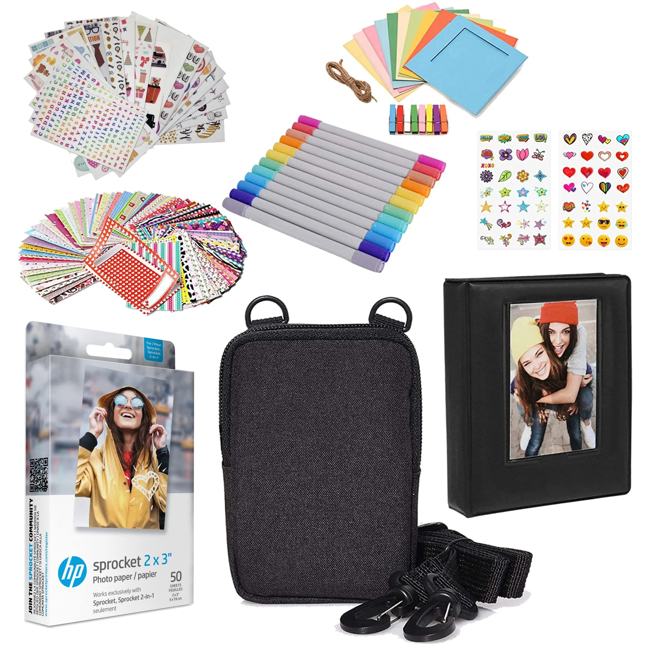 HP 2x3 Premium Zink Photo Paper (50 Pack) with Album, Case & Stickers | Fade-Resistant, Acid-Free Paper for Students
