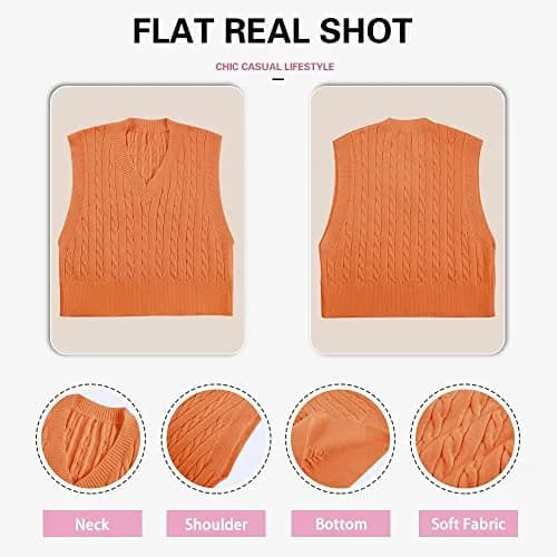 Lailezou Women's V-Neck Knit Sweater Vest Solid Color Argyle Plaid Preppy Style Sleeveless Crop Knit Vest thumbnail 4
