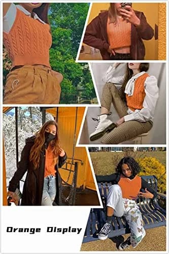 Lailezou Women's V-Neck Knit Sweater Vest Solid Color Argyle Plaid Preppy Style Sleeveless Crop Knit Vest thumbnail 2