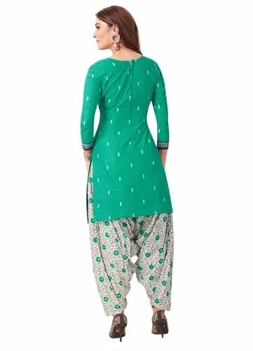 Miraan Women's Cotton Printed Readymade Salwar Suit Set X-Large Green | 36cm (14in) Length thumbnail 2