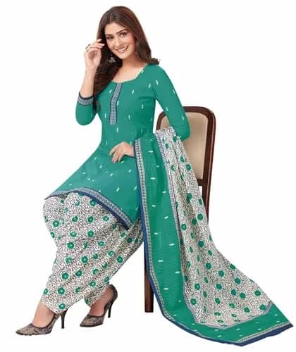 Miraan Women's Cotton Printed Readymade Salwar Suit Set - Large Green | Stitched 3-Piece Ethnic Wear thumbnail 5