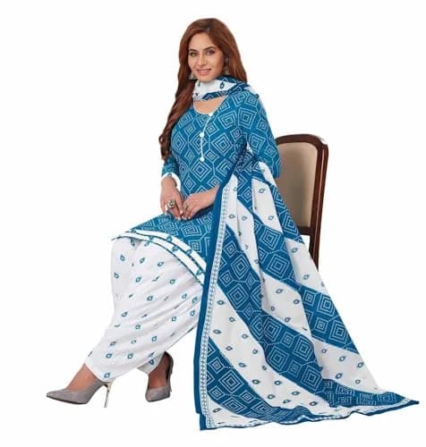 Miraan Women's Cotton Printed Salwar Suit Large Blue | Stylish & Durable thumbnail 5