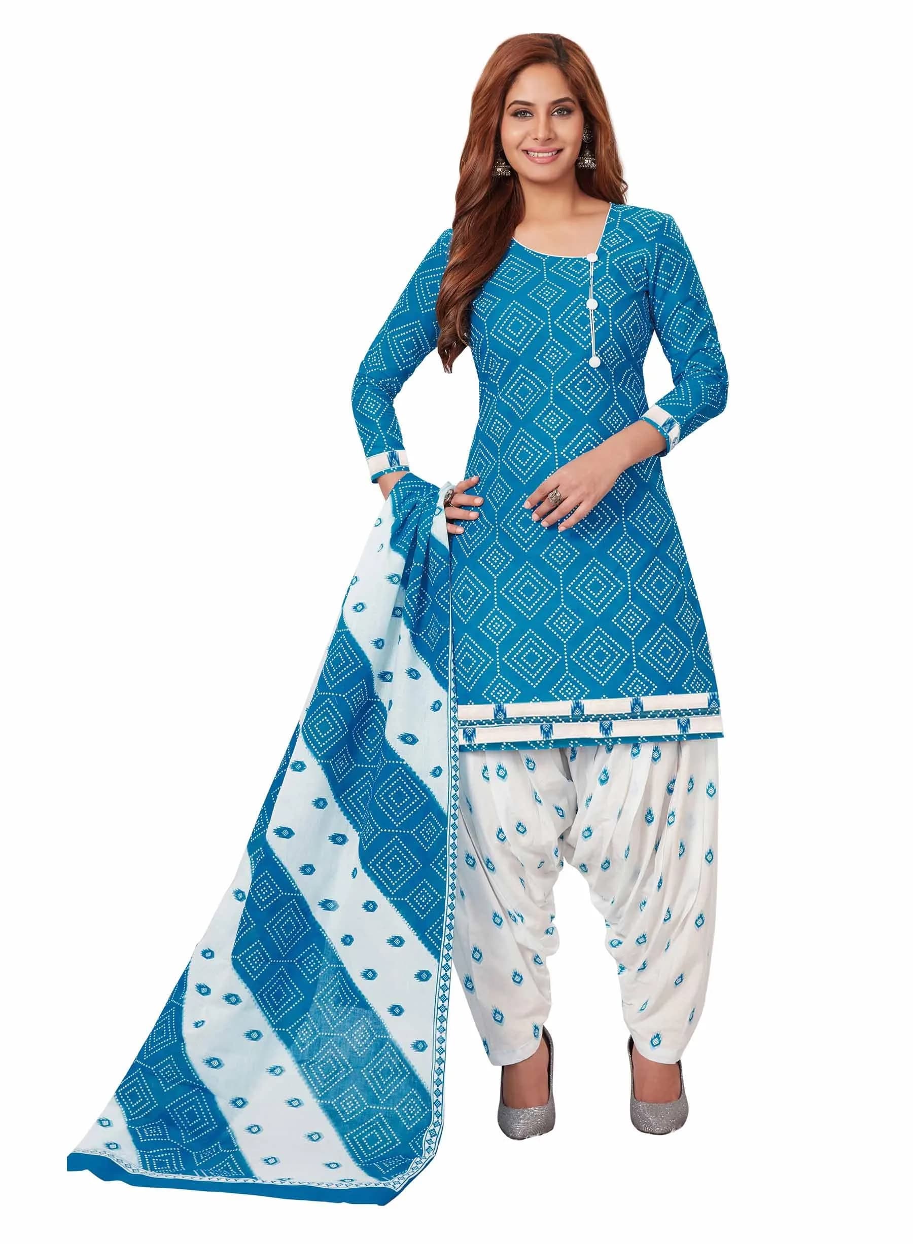 Miraan Women's Cotton Printed Salwar Suit Large Blue | Stylish & Durable