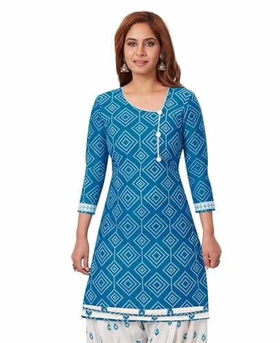 Miraan Women's Cotton Printed Salwar Suit Large Blue | Stylish & Durable thumbnail 4