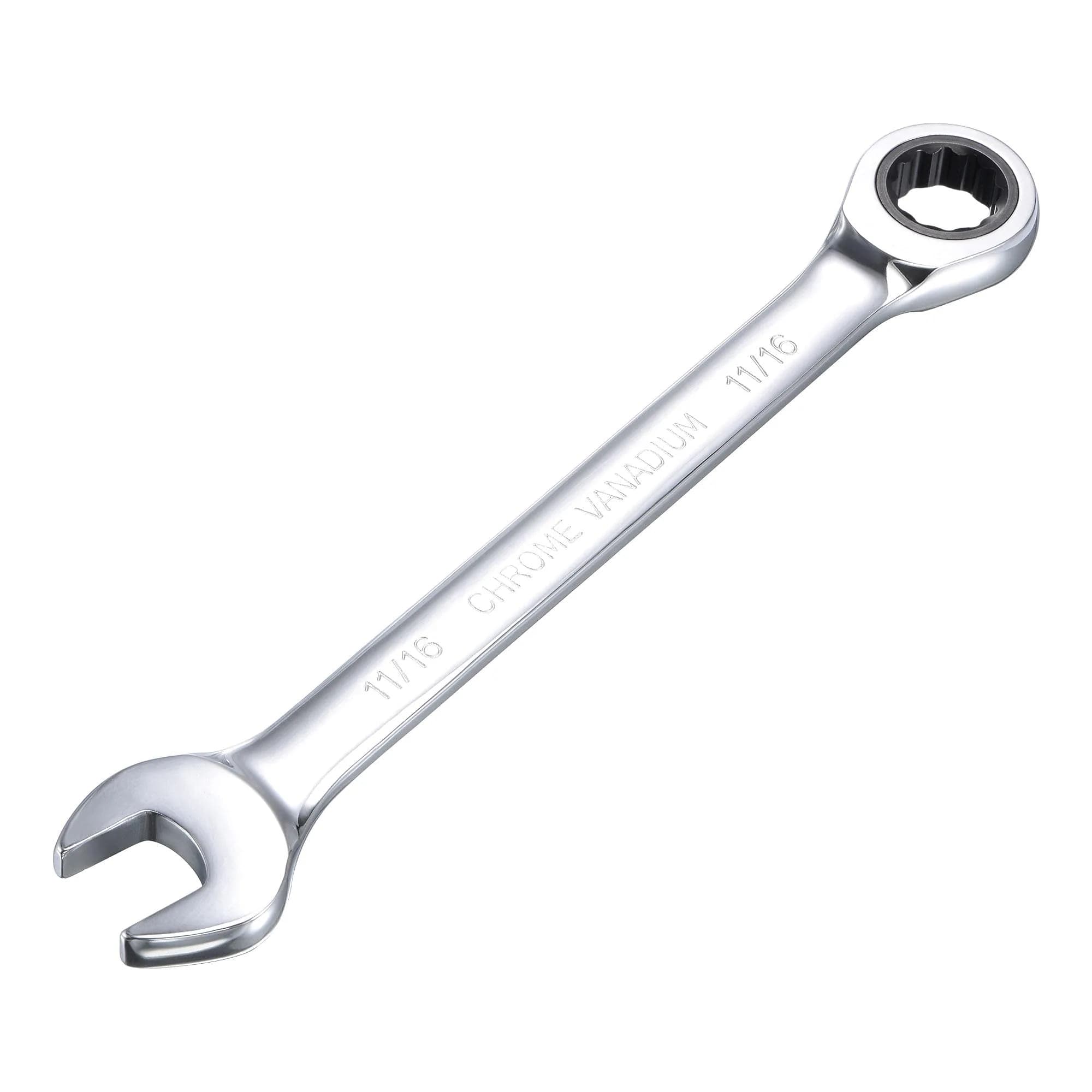 uxcell 11/16 Inch Ratcheting Combination Wrench SAE 72 Teeth 12 Point Ratchet Box Ended Spanner Tools, Cr-V | Durable, Precise & Water-Resistant — 11/16"