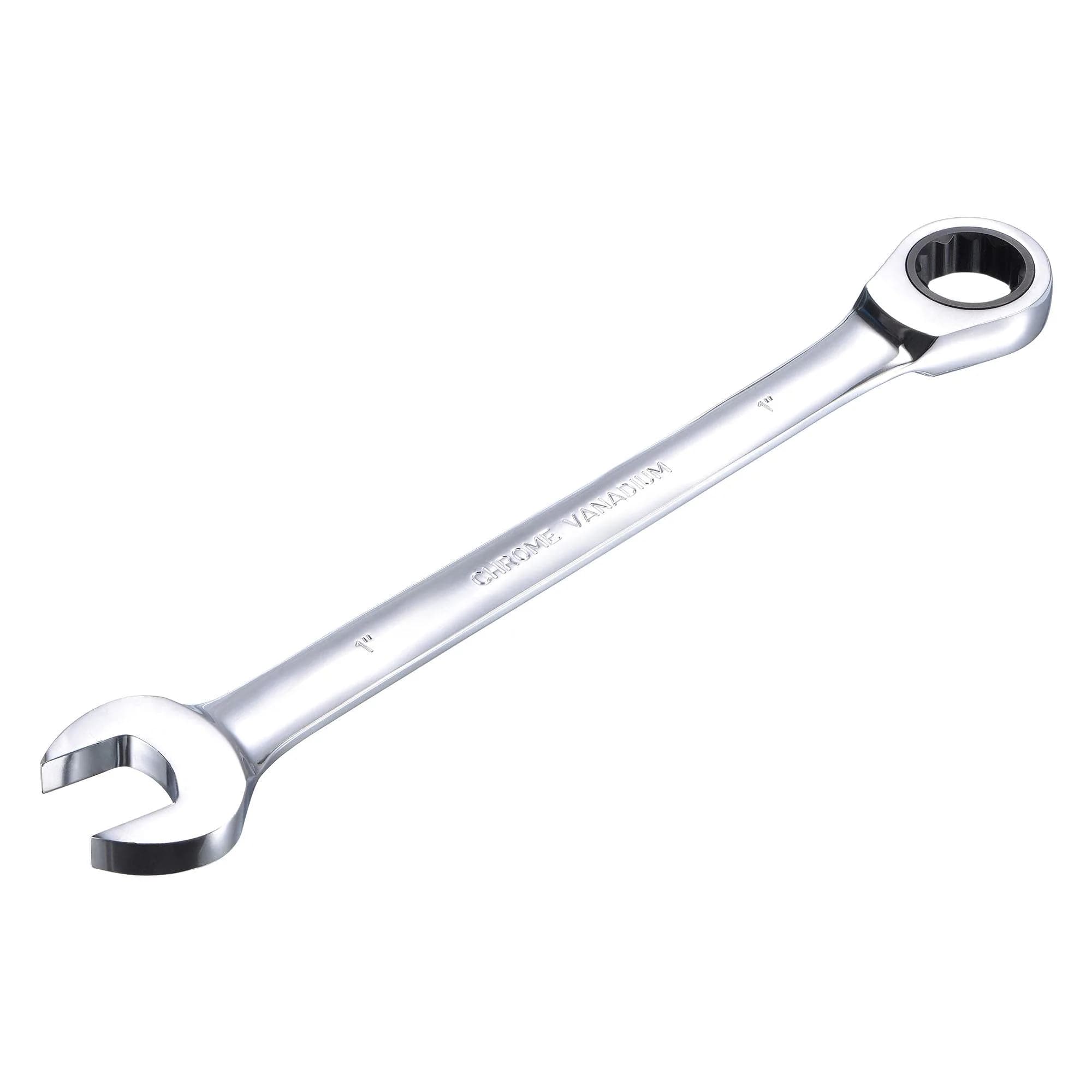 uxcell 1 Inch Ratcheting Combination Wrench SAE 72 Teeth 12 Point | Heavy Duty Chrome Vanadium Steel - main product image