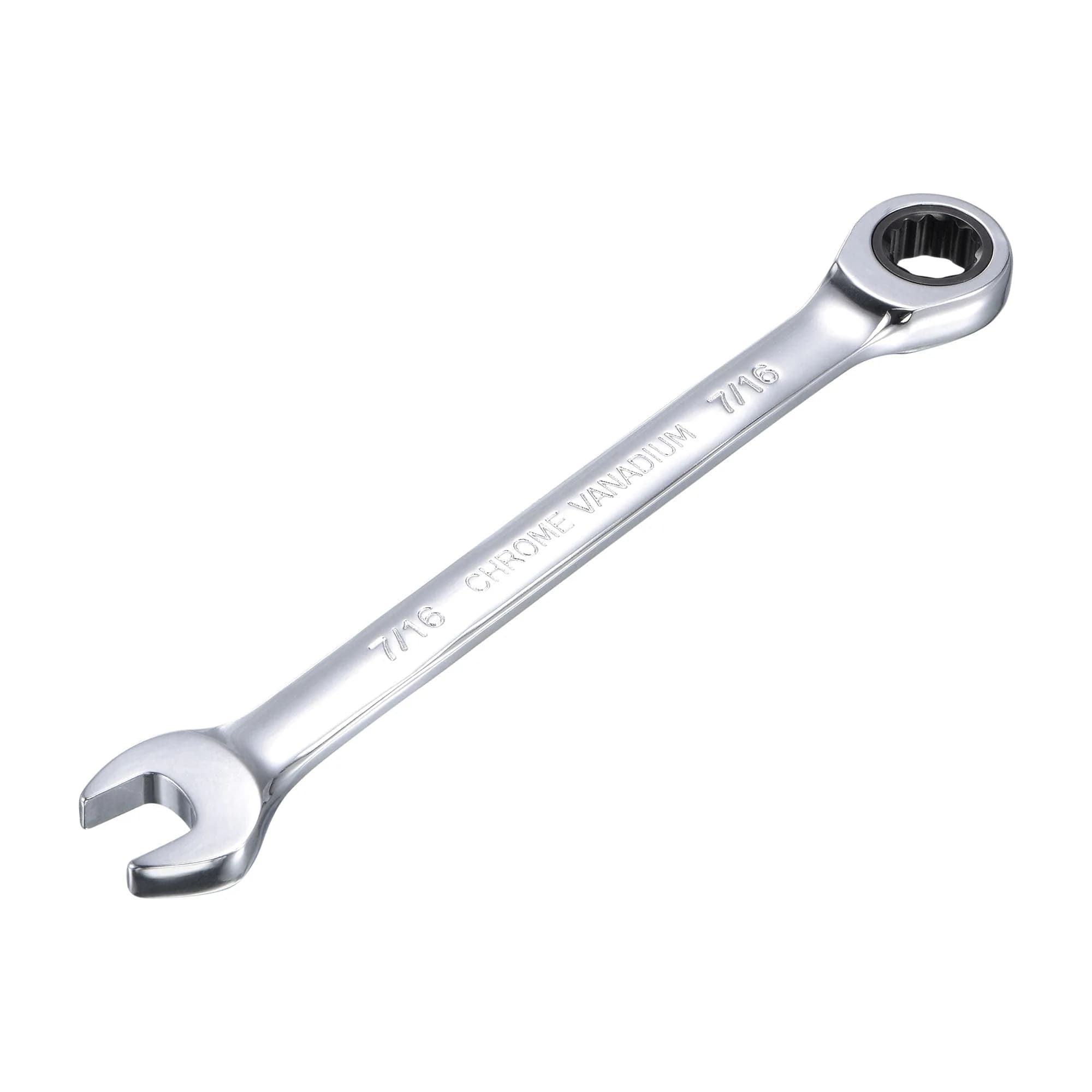 uxcell 7/16 Inch Ratcheting Combination Wrench SAE 72 Teeth 12 Point Ratchet Box Ended Spanner Tools, Cr-V | Durable, Precise & Rust-Resistant — 7/16"