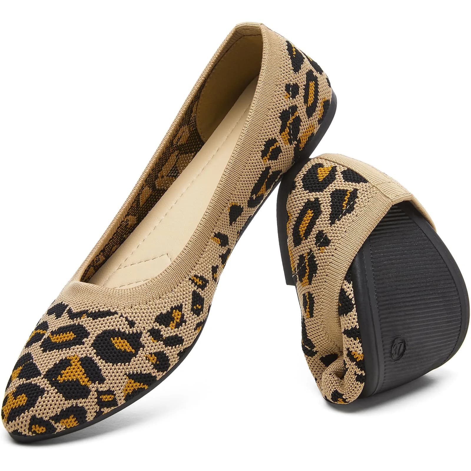 HEAWISH Women’s Ballet Flat Shoes Comfortable Mesh Pointed Toe Slip On (Leopard, US9)