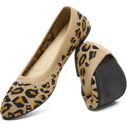 HEAWISH Women’s Ballet Flat Shoes Comfortable Mesh Pointed Toe Slip On (Leopard, US9) thumbnail 1