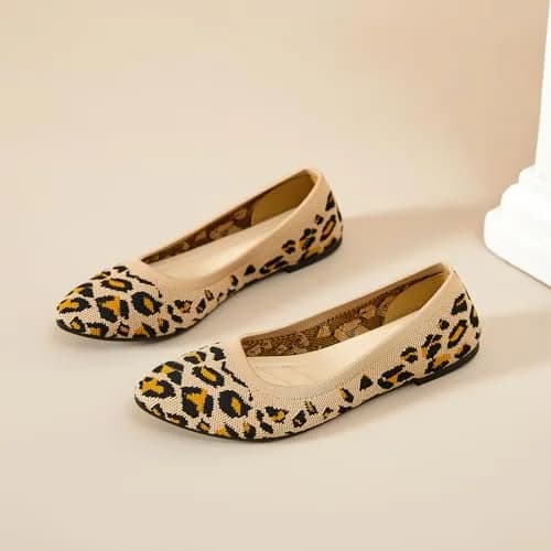 HEAWISH Women’s Ballet Flat Shoes Comfortable Mesh Pointed Toe Slip On (Leopard, US9) thumbnail 6