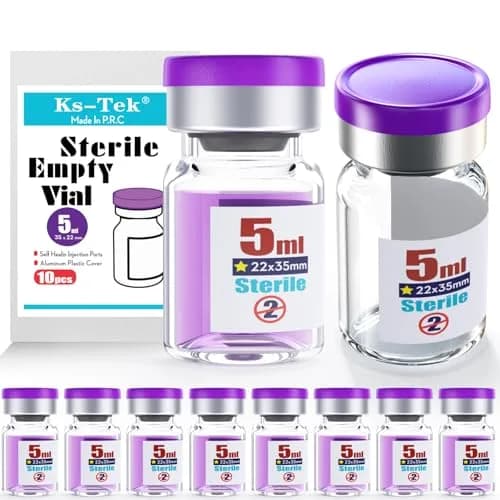 Ks-Tek Sterile Empty Vials with Self-Healing Injection Port 5ml (0.169 Fl Oz) | Pack of 10, Purple thumbnail 1