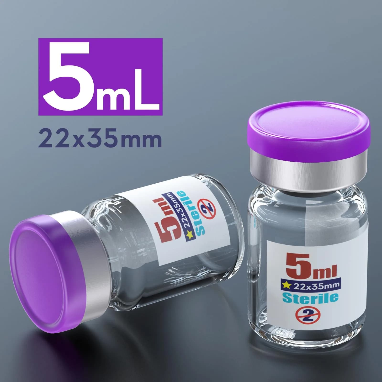 Ks-Tek Sterile Empty Vials with Self-Healing Injection Port 5ml (0.169 Fl Oz) | Pack of 10, Purple - view 2
