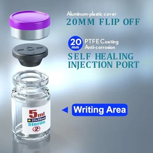 Ks-Tek Sterile Empty Vials with Self-Healing Injection Port 5ml (0.169 Fl Oz) | Pack of 10, Purple thumbnail 3