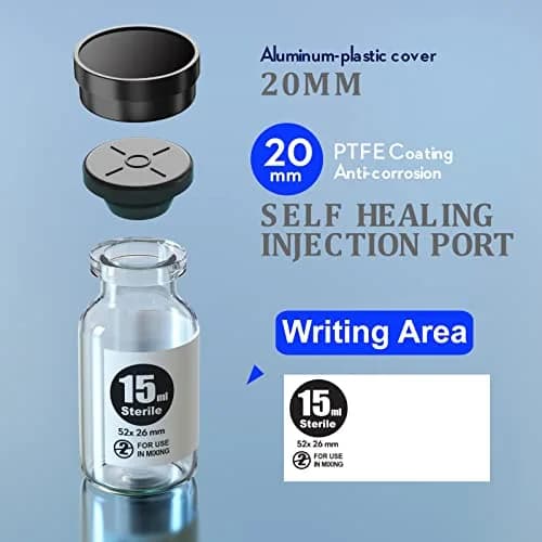 Ks-Tek Sterile Glass Sample Vials with Injection Port 15ml (0.507 Fl Oz) | Pack of 10, Steam Sterilized thumbnail 2