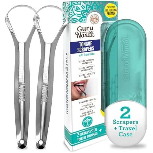 GuruNanda Stainless Steel Tongue Scraper (Pack of 2) | Fight Bad Breath & Improve Taste thumbnail 1