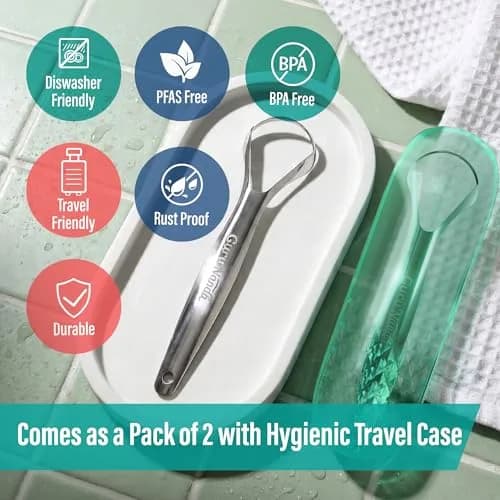 GuruNanda Stainless Steel Tongue Scraper (Pack of 2) | Fight Bad Breath & Improve Taste thumbnail 8