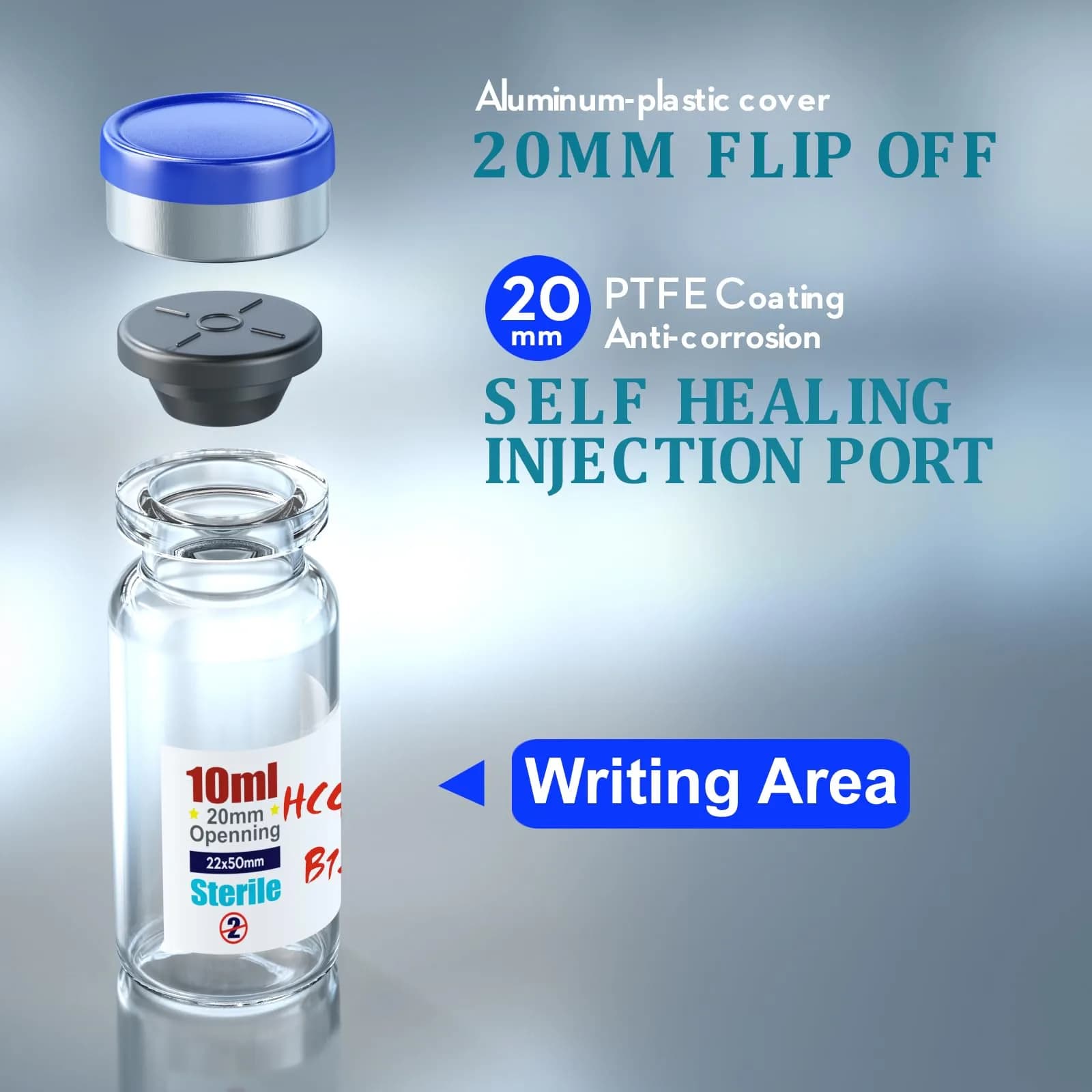 Ks-Tek Sterile Empty Vials with Self-Healing Injection Port 10ml (0.338 Fl Oz) | Pack of 10 - view 3