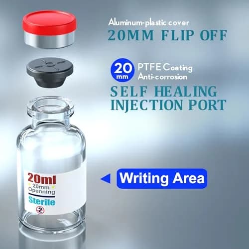 Ks-Tek Sterile Glass Sample Vials 20ml (0.676 Fl Oz) with Injection Port & Flip-Off Cap | Pack of 10 thumbnail 3