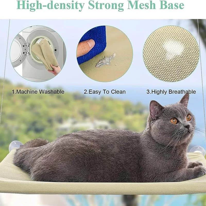 JinRui-T Khaki Cat Window Hammock Perch 55.1cm (21.7in) | Sunny Bed for Cats with Strong Suction Cups thumbnail 5