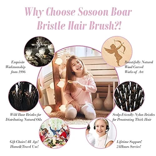 Sosoon Pocket Mini Travel Boar Bristle Hairbrush | Detangles, Smooths, Adds Shine thumbnail 6