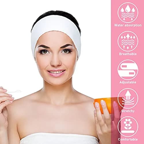 Denfany Soft Terry Cloth Spa Headband | Adjustable for Face Washing & Yoga (3-Pack, White+Black+Pink) thumbnail 5