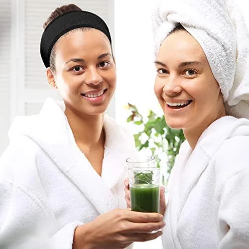 Denfany Soft Terry Cloth Spa Headband | Adjustable for Face Washing & Yoga (3-Pack, White+Black+Pink) thumbnail 6