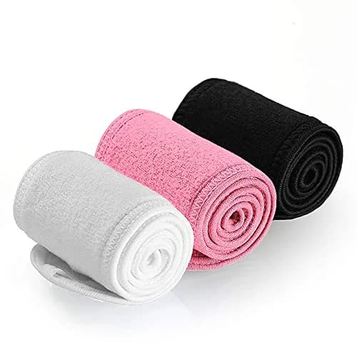 Denfany Soft Terry Cloth Spa Headband | Adjustable for Face Washing & Yoga (3-Pack, White+Black+Pink) thumbnail 2