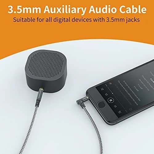 MCSPER 2 Pack 6.6ft (2M) Right Angle Aux Cable | Nylon Braided 3.5mm Stereo Audio Cord for Car, Home Stereo, Speakers, Smartphones thumbnail 5