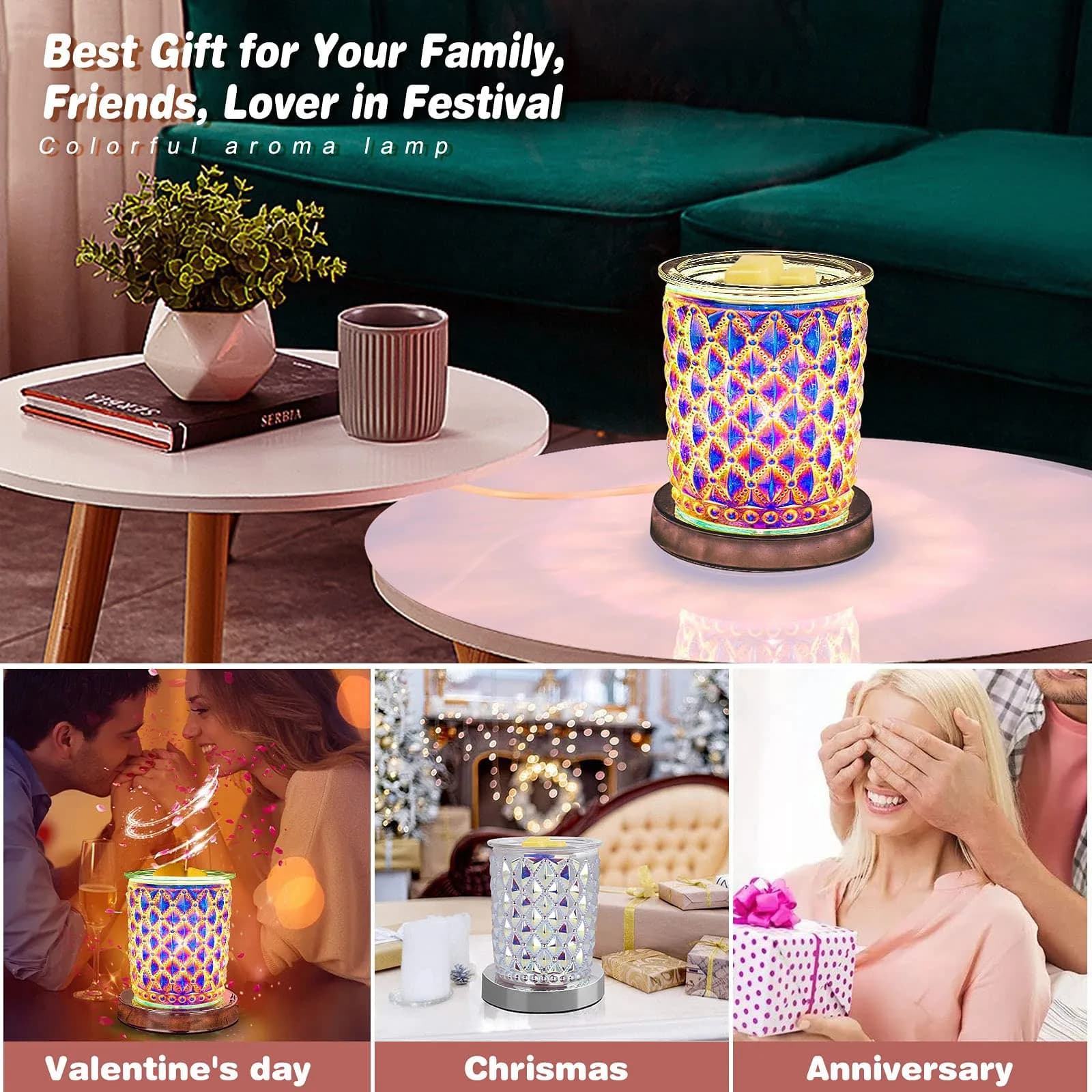 Osalms Pink 3D Crystal Electric Wax Melt Warmer with Dimmable Light, 50W | Melts Wax & Essential Oils for Home Fragrance - view 7