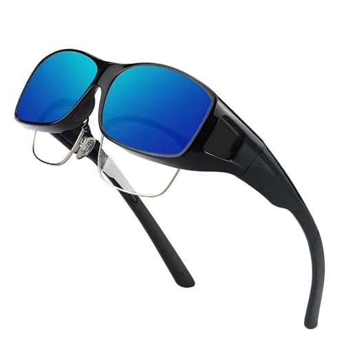 JIANGTUN Fit Over the Glass Sunglasses Size L | Polarized UV 400 Protection, Oversized Black Frame Blue Lens thumbnail 1