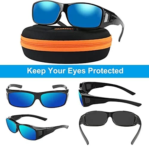 JIANGTUN Fit Over the Glass Sunglasses Size L | Polarized UV 400 Protection, Oversized Black Frame Blue Lens thumbnail 4