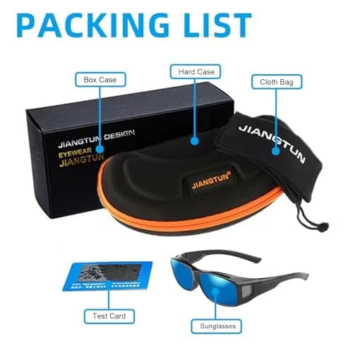 JIANGTUN Fit Over the Glass Sunglasses Size L | Polarized UV 400 Protection, Oversized Black Frame Blue Lens thumbnail 6