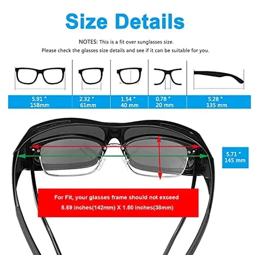 JIANGTUN Fit Over the Glass Sunglasses Size L | Polarized UV 400 Protection, Oversized Black Frame Blue Lens thumbnail 2
