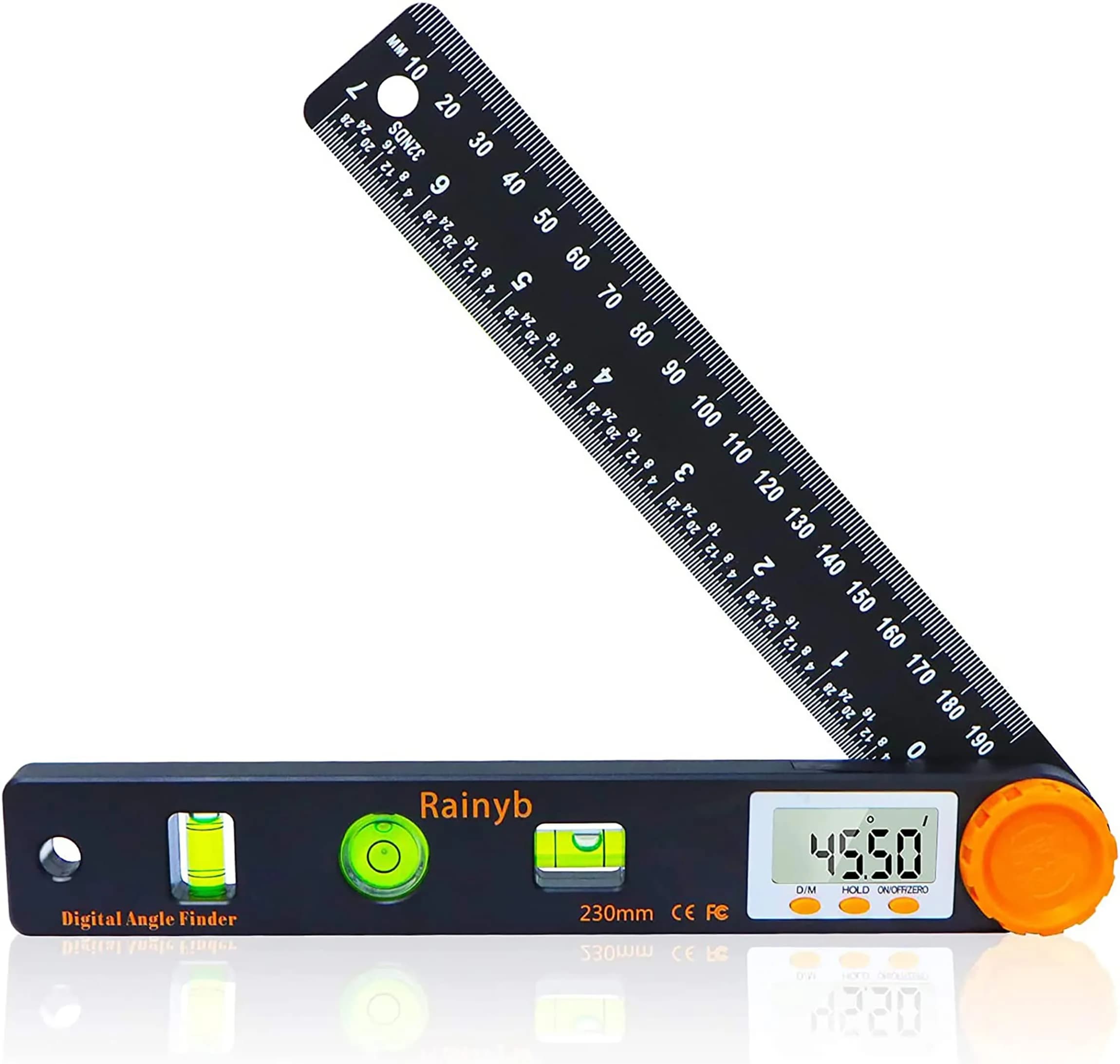 Rainyb Digital Angle Finder Tool 7inch (177.8mm) with Dual Scales | Accurate Angle & Length Measurement for Carpenters - main product image